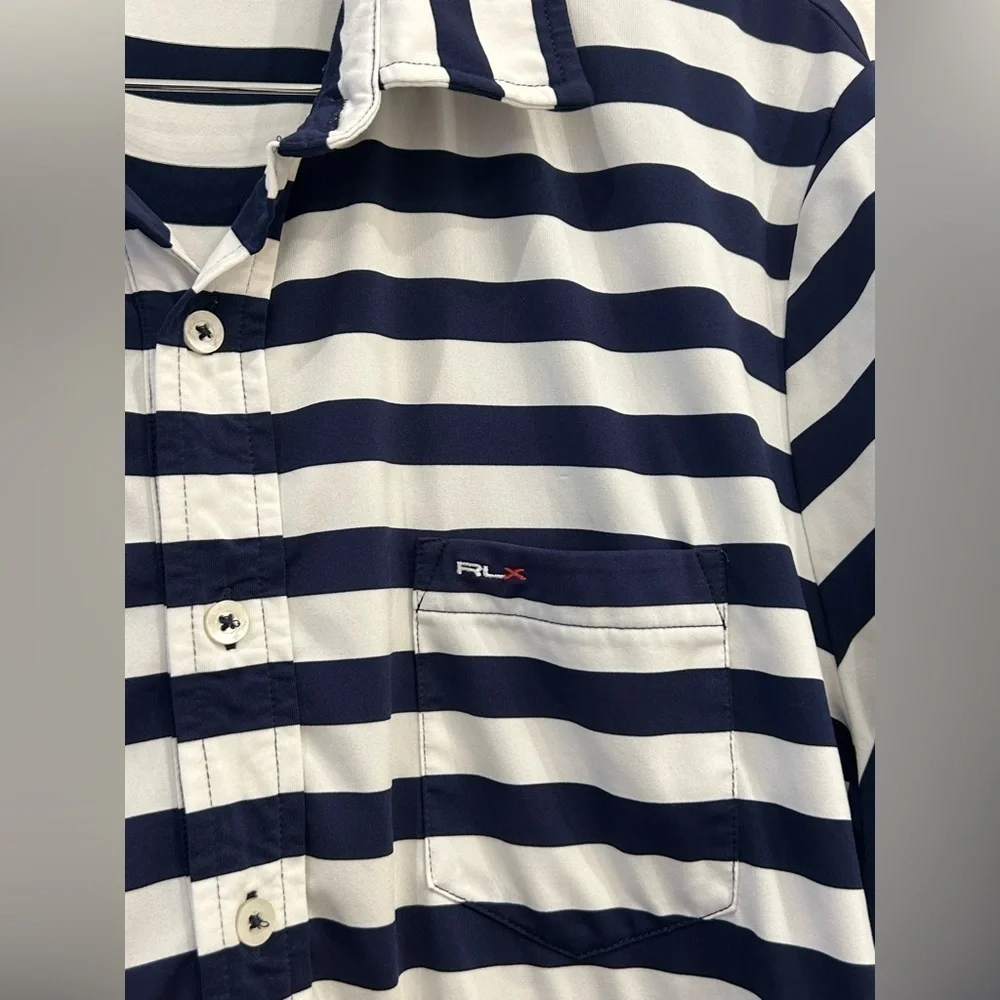RLX Custom Slim Fit Performance Polo size XL navy and white stripe